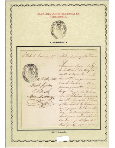 FA9008. HISTORIA POSTAL. 1860, Correo oficial de la Alcaldía Constitucional de Herreruela