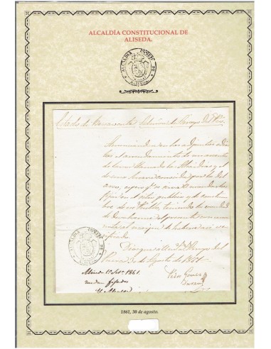 FA9010. HISTORIA POSTAL. 1861, Correo oficial de la Alcaldía Constitucional de Aliseda