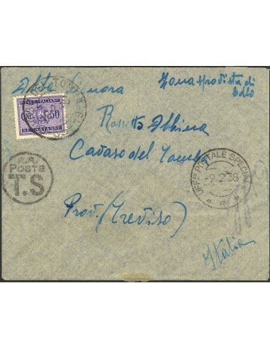 Guerra Civil. Voluntario Italiano. Sobre . 1938. 50 cts lila, tasa italiana. Carta de Voluntariado Italiano en España dirigida