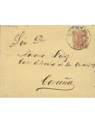 Galicia. Historia Postal. Sobre Fis 20. 1900. 10 cts castaño MOVIL. Frontal dirigido a CORUÑA. MAGNIFICO.