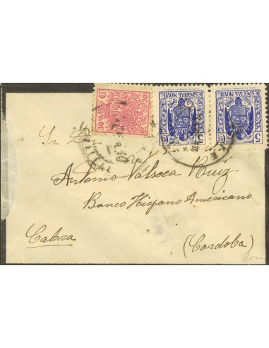 Andalucía. Historia Postal. Sobre Fis 92, 101(2). 1939. 30 cts rosa y 5 cts azul, pareja MOVILES. ECIJA a CABRA. MAGNIFICA.