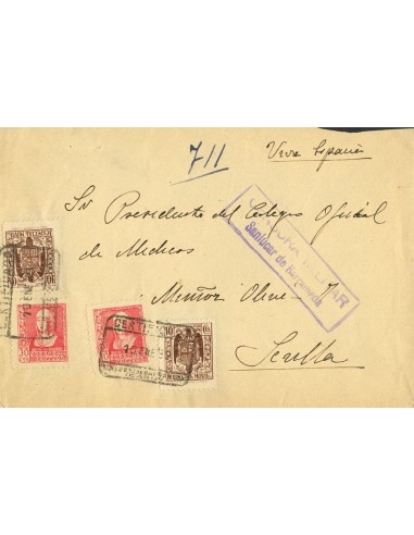 Estado Español Correo Certificado. Sobre 856(2). 1939. 10 cts castaño, dos sellos MOVIL y 30 cts rojo dos sellos. SAN LUCAR DE