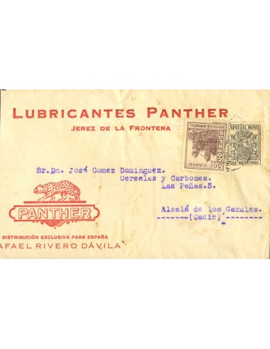 Andalucía. Historia Postal. Sobre Fis 54. (1936ca). 30 cts negro MOVIL. JEREZ DE LA FRONTERA a ALCALA DE LOS GAZULES. MAGNIFIC