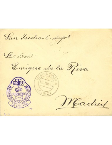 Franquicia. Sobre 5. 1913. MEDINA-SIDONIA a MADRID. Franquicia del Dr. THEBUSSEM. MAGNIFICA.