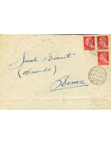 Guerra Civil. Voluntario Italiano. Sobre . 1938. 20 cts de lira, tres sellos. Carta de Voluntario Italiano en España a ROMA. M