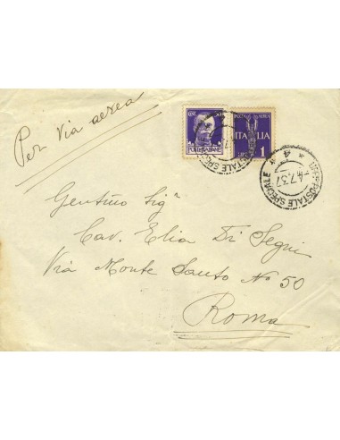 Guerra Civil. Voluntario Italiano. Sobre . 1937. 50 cts y 1 lira. Carta aérea de Voluntario Italiano en España a ROMA. Matasel
