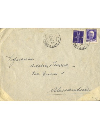 Guerra Civil. Voluntario Italiano. Sobre . 1937. 50 cts y 1 lira. Carta aérea de Voluntario Italiano en España a ALESSANDRIA.