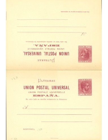 Cuba. Entero Postal. (*)EP13. 1882. 2 cts + 2 cts carmín sobre tarjeta entero postal de ida y vuelta. MAGNIFICA.