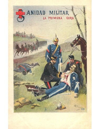 Tarjetas Postales. Sobre . (1920ca). Tarjeta postal de Sanidad Militar "PRIMERA CURA". MAGNIFICA.