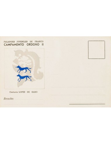 Guerra Civil. Postal Nacional. Sobre . (1937ca). Tarjeta Postal Ilustrada FALANGES JUVENILES DE FRANCO. CENTURIA LOPEZ DE HARO