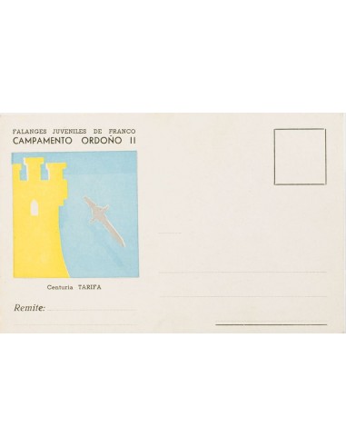 Guerra Civil. Postal Nacional. Sobre . (1937ca). Tarjeta Postal Ilustrada FALANGES JUVENILES DE FRANCO. CENTURIA TARIFA. MAGNI