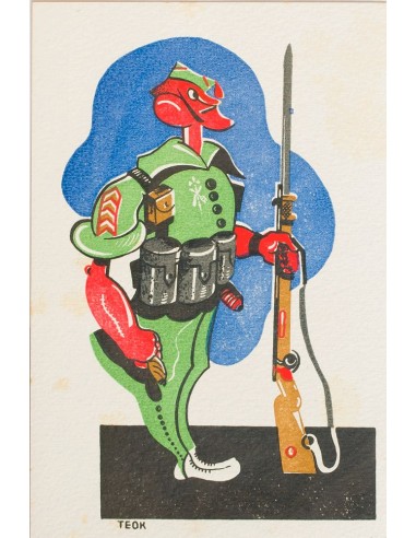 Guerra Civil. Postal Nacional. Sobre . (1937ca). Tarjeta Postal Ilustrada con caricatura SARGENTO DE LA LEGION (Teok). MAGNIFI