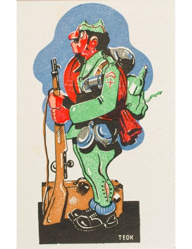 Guerra Civil. Postal Nacional. Sobre . (1937ca). Tarjeta Postal Ilustrada con caricatura CABO DE LA LEGION (Teok). MAGNIFICA.