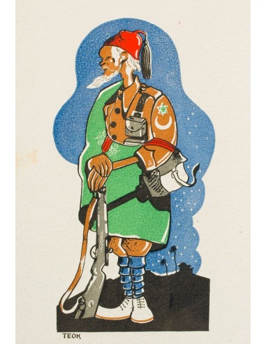 Guerra Civil. Postal Nacional. Sobre . (1937ca). Tarjeta Postal Ilustrada con caricatura SOLDADO REGULAR (Teok). MAGNIFICA.
