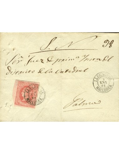 Islas Baleares. Historia Postal. Sobre 64. 1864. 4 cuartos rosa. LLUCHMAYOR a PALMA. Matasello LLUCHMAYOR / MALLORCA. MAGNIFIC
