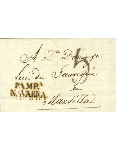 Navarra. Prefilatelia. Sobre . 1824. PAMPLONA a NAVARRA. Marca PAMPª / NAVARRA, en negro (P.E.28) edición 2004. MAGNIFICA.