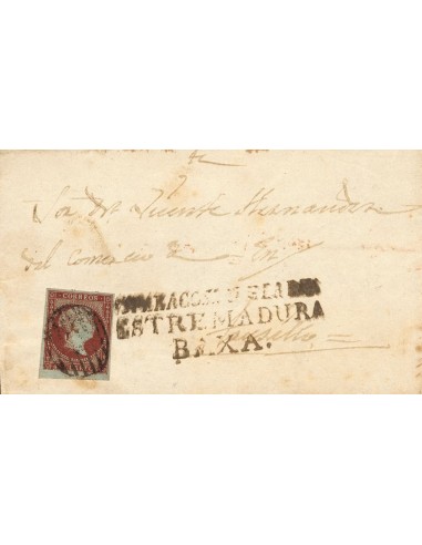 Extremadura. Historia Postal. Sobre 40. (1855ca). 4 cuartos rojo. Frontal de ESPARRAGOSA DE LARES a TRUJILLO. En el frente mar