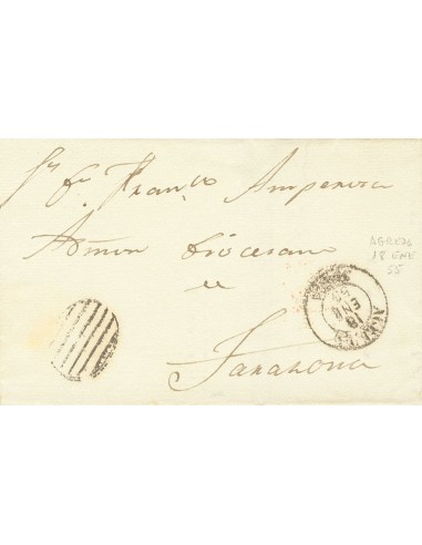 Castilla y León. Historia Postal. Sobre . 1855. AGREDA a TARAZONA. Marca PARRILLA, actuando de franquicia. MAGNIFICA Y RARA.