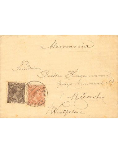 Cantabria. Historia Postal. Sobre 217, 219. 1893. 10 cts y 15 cts. SANTANDER a MUNSTER (ALEMANIA). MAGNIFICA.