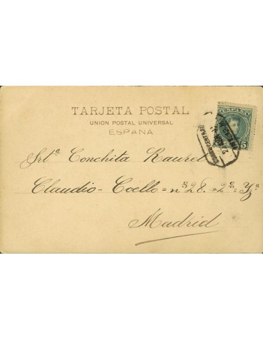 Madrid. Historia Postal. Sobre 242. 1901. 5 cts verde. Tarjeta postal de Correo Interior de MADRID. Matasello CORREO CENTRAL /