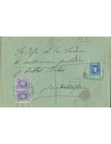 Alfonso XIII Correo Certificado. Sobre 246(2), 248. 1909. 15 cts pareja y 25 cts azul. Certificado de CEBREROS a GUADALAJARA.