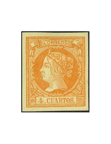Falso Postal. (*)52F. 1860. 4 cuartos amarillo. FALSO POSTAL TIPO II. MAGNIFICO.