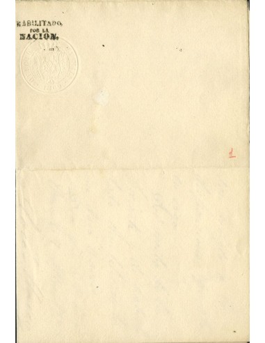 Gobierno Provisional. Sobre . 1869. 24 mils sello seco HABILITADO / POR / LA / NACION, sobre documento judicial de CERVERA. MA