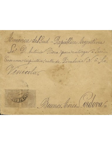 Alfonso XII. Sobre 205(2). 1889. 40 cts, pareja. Dirigida a BUENOS AIRES (ARGENTINA). MAGNIFICA.