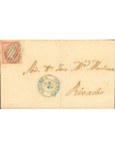 Asturias. Historia Postal. Asturias. Historia Postal. PARRILLA, en azul y en el frente LUARCA / OVIEDO (Tipo I). MAGNIFICA.