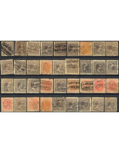 Andalucía. Filatelia. º210, 219. (1900ca). Colección de carterías de la provincia de JAEN, generalmente buenas estampaciones.