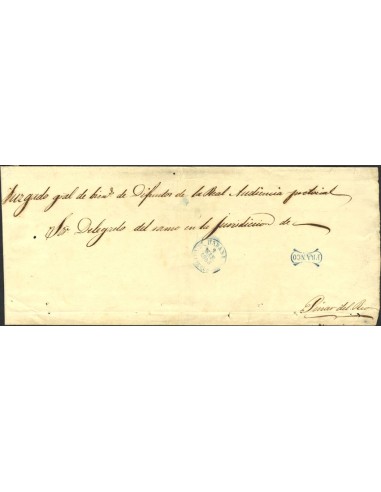 Cuba. Sobre . 1855. Plica Judicial de HABANA a PINAR DEL RIO. Baeza HABANA / ISLA DE CUBA, en azul (P.E.14) y marca FRANCO, en