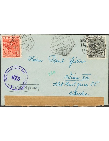 Tánger. Sobre 157, 162. 1951. 30 cts y 1´35 pts. Carta Aérea de TANGER a VIENA (AUSTRIA). Al dorso llegada. MAGNIFICA.