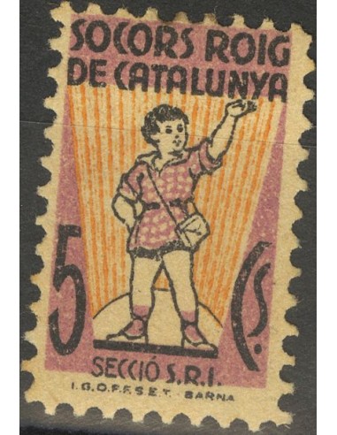 Guerra Civil. Viñeta. *. 1937. 5 cts violeta y naranja. SOCORS ROIG DE CATALUNYA. MAGNIFICA. (Guillamón 1591)