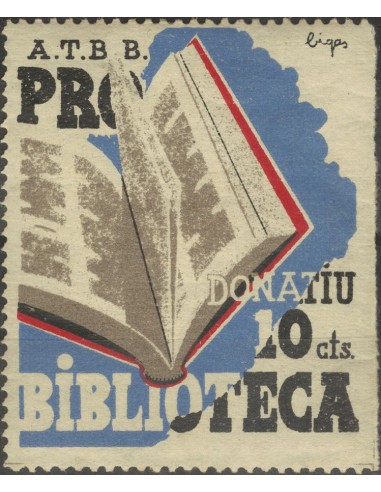 Guerra Civil. Viñeta. *. 1937. 10 cts multicolor. ATBB, PRO-BIBLIOTECA. MAGNIFICO Y RARO. (Guillamón 2041).
