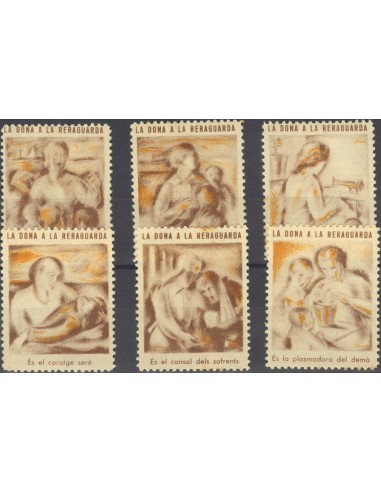 Guerra Civil. Viñeta. *. 1937. Serie completa, sellos separados. LA DONA A LA RERAGUARDA. MAGNIFICA. (Guillamón 2322/27).