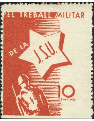 Guerra Civil. Viñeta. *. 1937. 10 cts rojo. J.S.U, EL TREBALL MILITAR. MAGNIFICA. (Guillamón 2374).