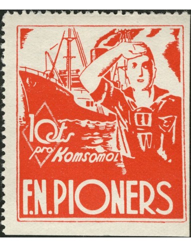 Guerra Civil. Viñeta. *. 1937. 10 cts rojo. F.N. PIONERS, PRO-KOMSOMOL. MAGNIFICO. (Guillamón 2398).