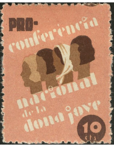 Guerra Civil. Viñeta. *. 1937. 10 cts rosa y castaño. PRO-CONFERENCIA NACIONAL DE LA DONA JOVE. MAGNIFICA Y RARA. (Guillamón 2