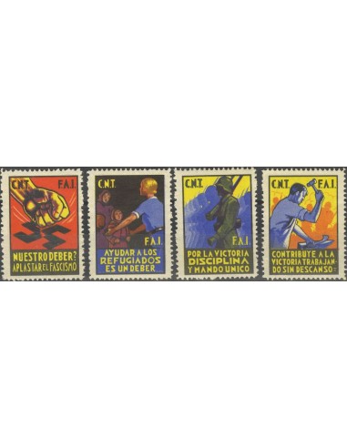 Guerra Civil. Viñeta. *. 1938. Serie completa, DENTADO 11 1/2. C.N.T.-F.A.I. MAGNIFICA. (Guillamón 1883/86).