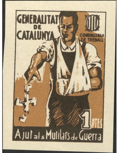 Guerra Civil. Viñeta. (*). 1937. 1 pts. SIN DENTAR. CONSELLERIA DE TREBALL, AJUT ALS MUTILATS DE GUERRA. MAGNIFICO Y NO CATALO