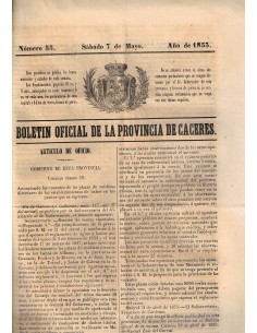 FA9126. DOCUMENTOS. 1853, 7 de mayo. Boletin oficial de Caceres