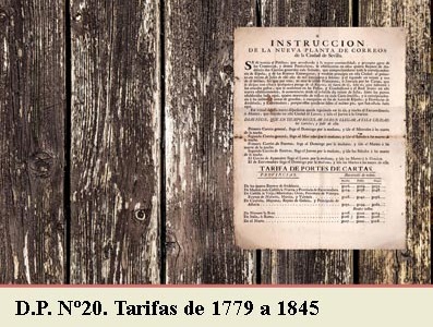 TARIFAS POSTALES DE 1779 A 1845. DEMARCACION POSTAL Nº20 ALICANTE