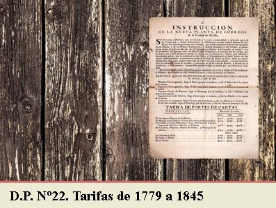 TARIFAS POSTALES DE 1779 A 1845. DEMARCACION POSTAL Nº22 MANCHA ALTA