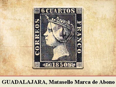 GUADALAJARA, MARCA DE ABONO CANCELANDO LA EMISIÓN POSTAL DE 1 DE ENERO DE 1850