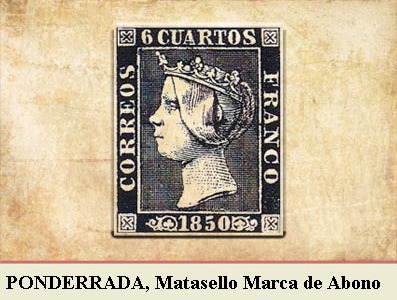 PONFERRADA, MARCA DE ABONO CANCELANDO LA EMISIÓN POSTAL DE 1 DE ENERO DE 1850